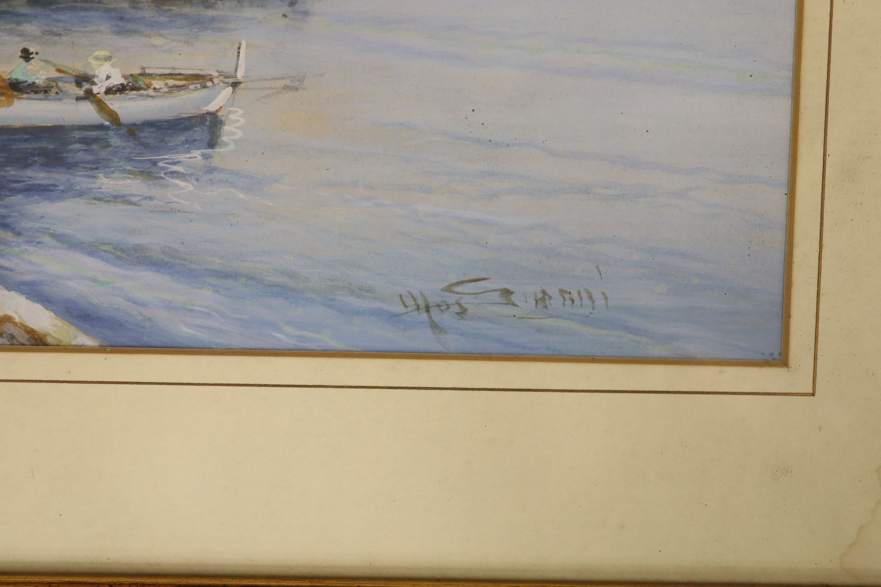 M. Gianni, watercolour and gouache, Italian coastal landscape, signed, 32 x 46cm
